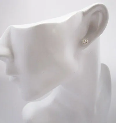 Rope Edge Silver Solitaire Pearl Stud Earrings