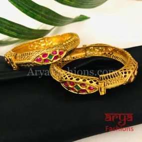 Ruby Kundan Kada with Emerald stones, Pair of 2 Bangles