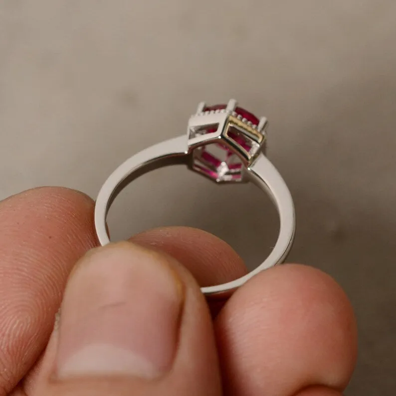 Ruby Solitaire Ring - 925 Solid Sterling Silver Ring