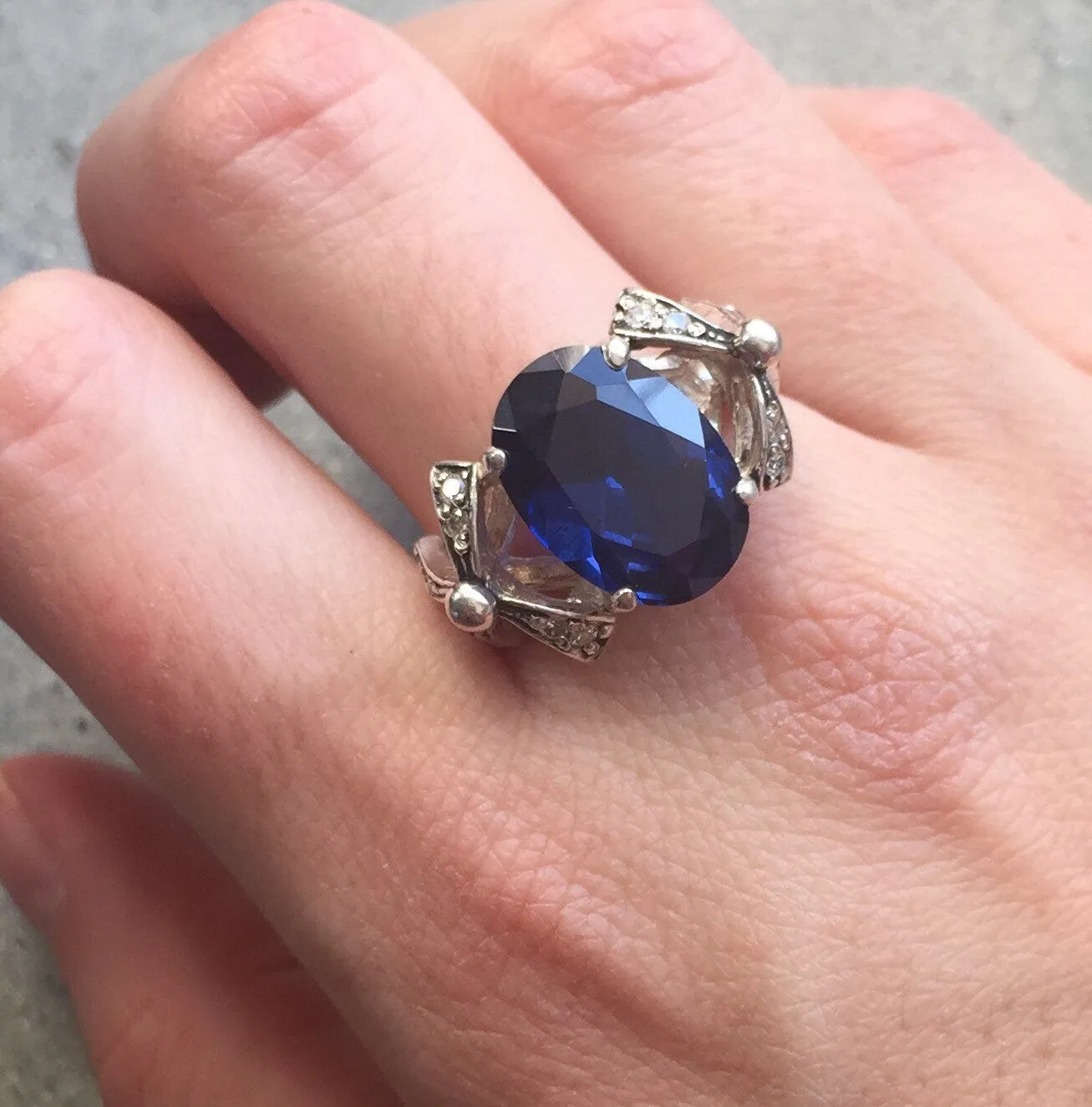 Sapphire Statement Ring - Blue Ribbon Ring - Vintage Sapphire Ring