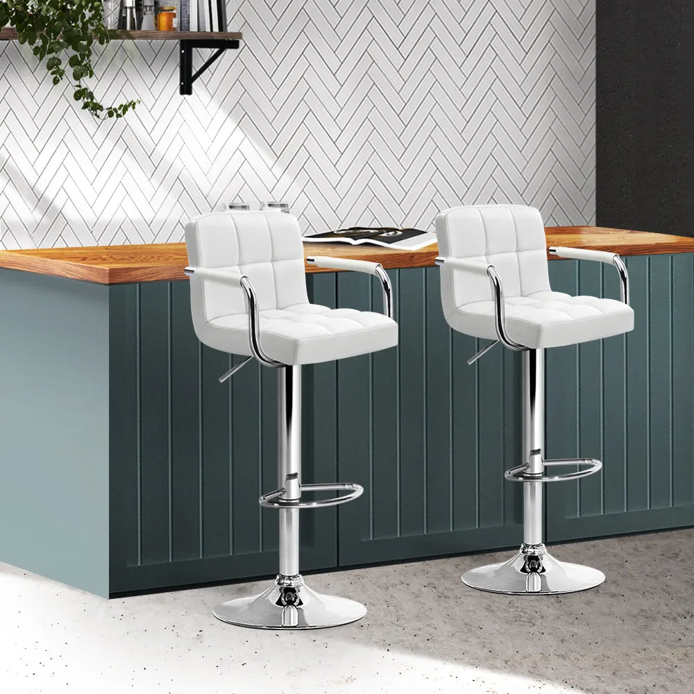 Set of 2 Gas lift Swivel Bar Stools - Steel And White