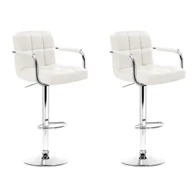 Set of 2 Gas lift Swivel Bar Stools - Steel And White