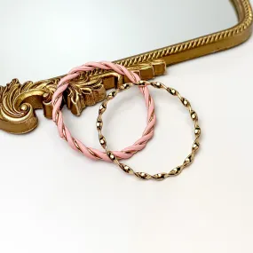 Set of Two | Coastal Babe Gold Tone Bangle Set with Faux Leather Wrap in Pink