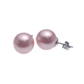 Silver 925 Rhodium Plated Pink Pearl Stud Earrings