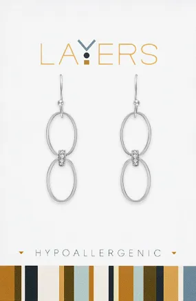 Silver Double Loop CZ Dangle Layers Earrings
