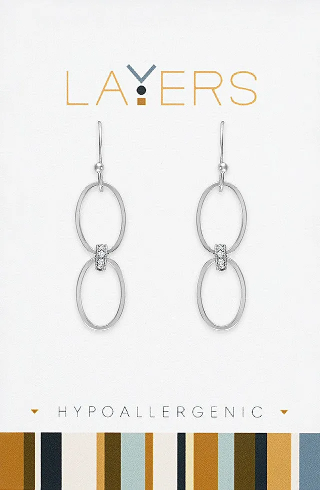 Silver Double Loop CZ Dangle Layers Earrings