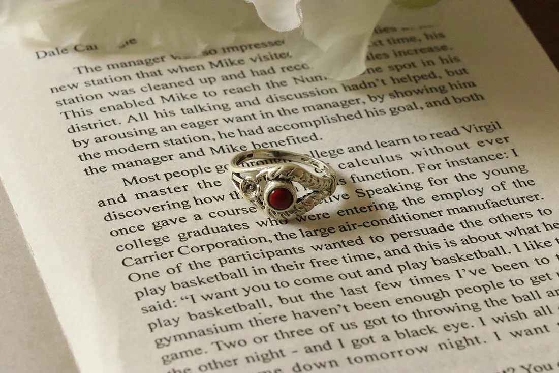 Silver Gemstone Ring with Flower