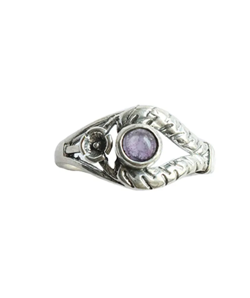 Silver Gemstone Ring with Flower