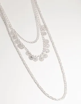 Silver Long Coin 3-Row Necklace