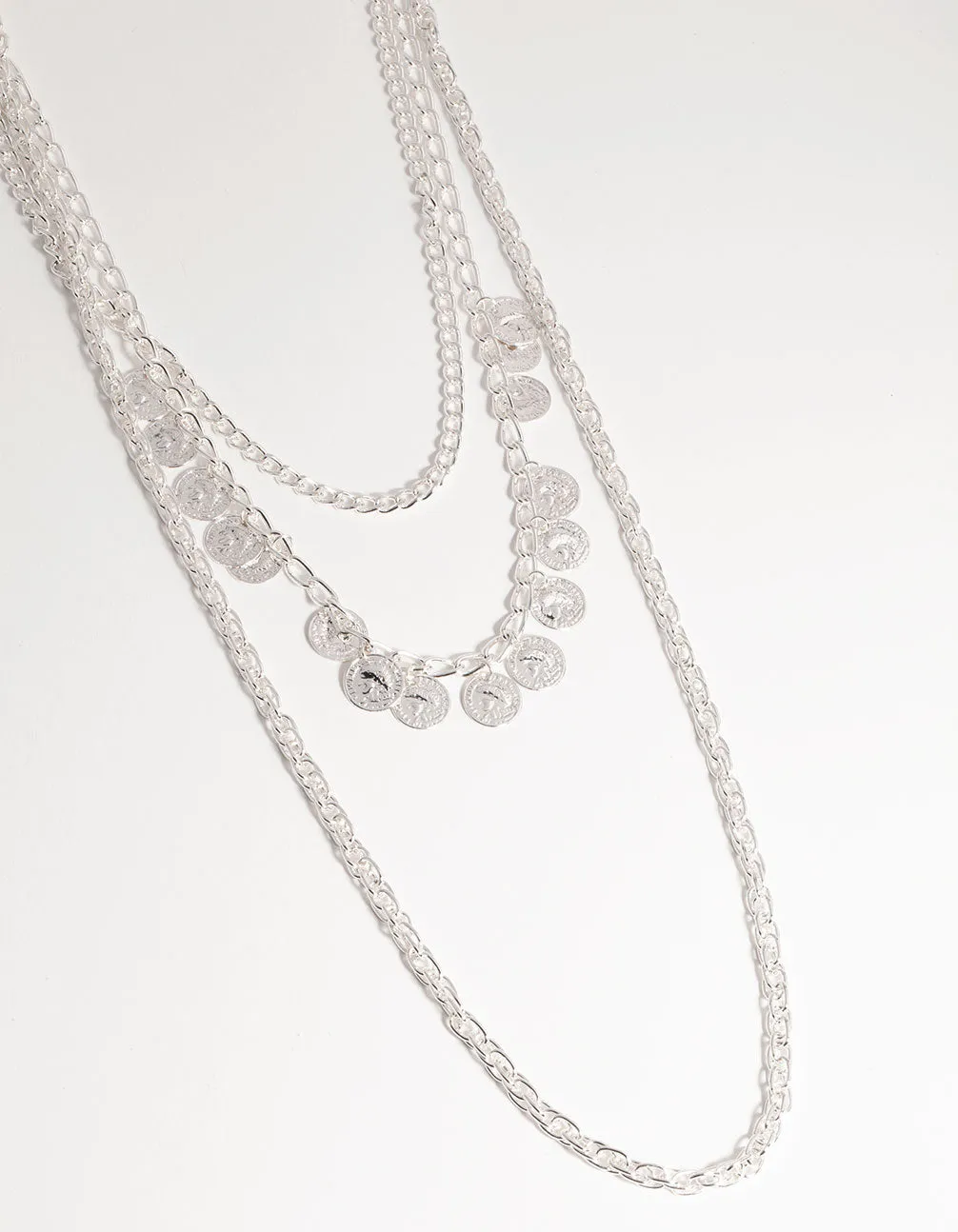 Silver Long Coin 3-Row Necklace