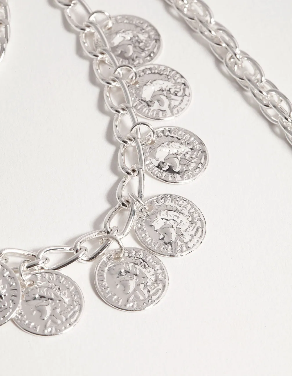 Silver Long Coin 3-Row Necklace