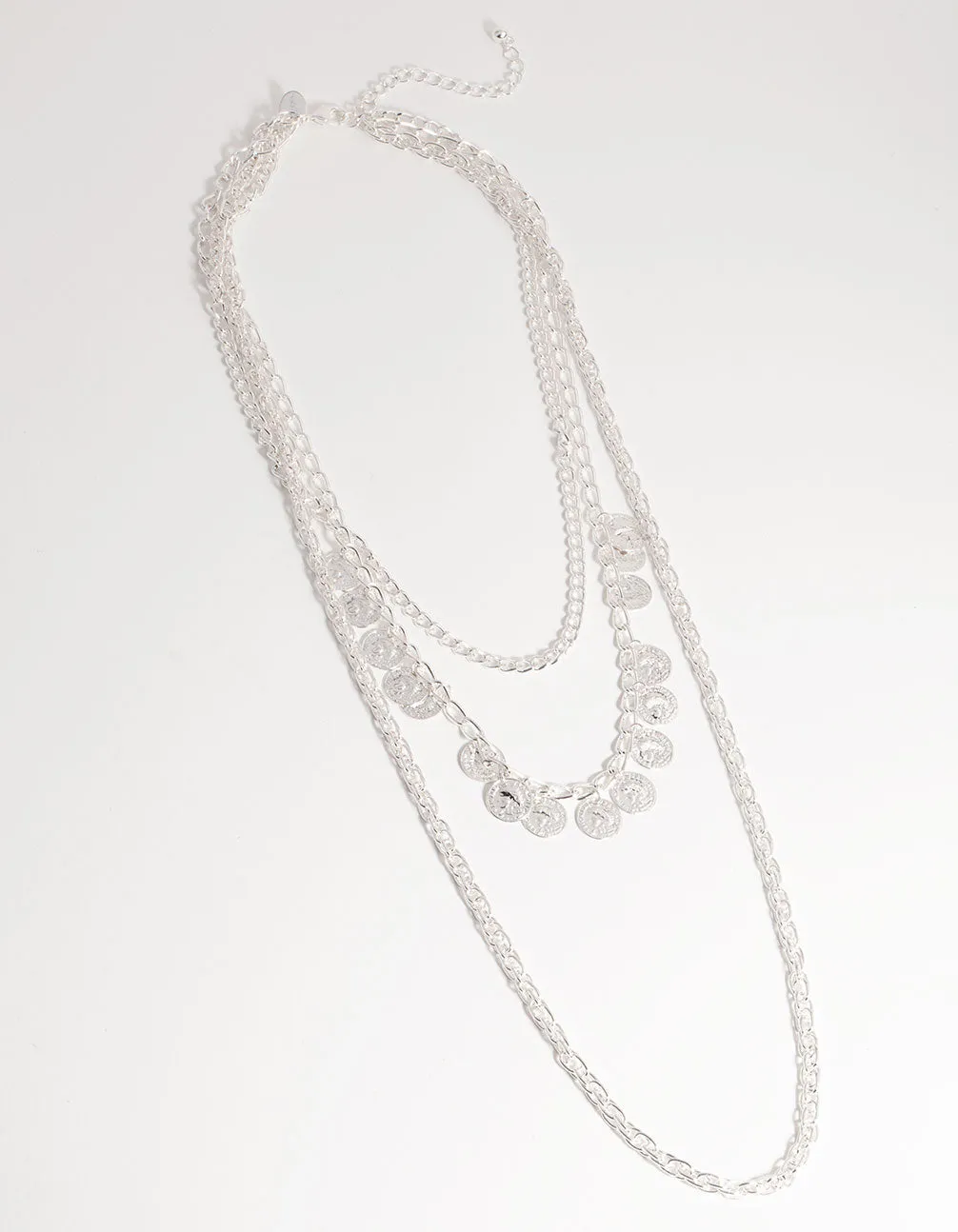 Silver Long Coin 3-Row Necklace