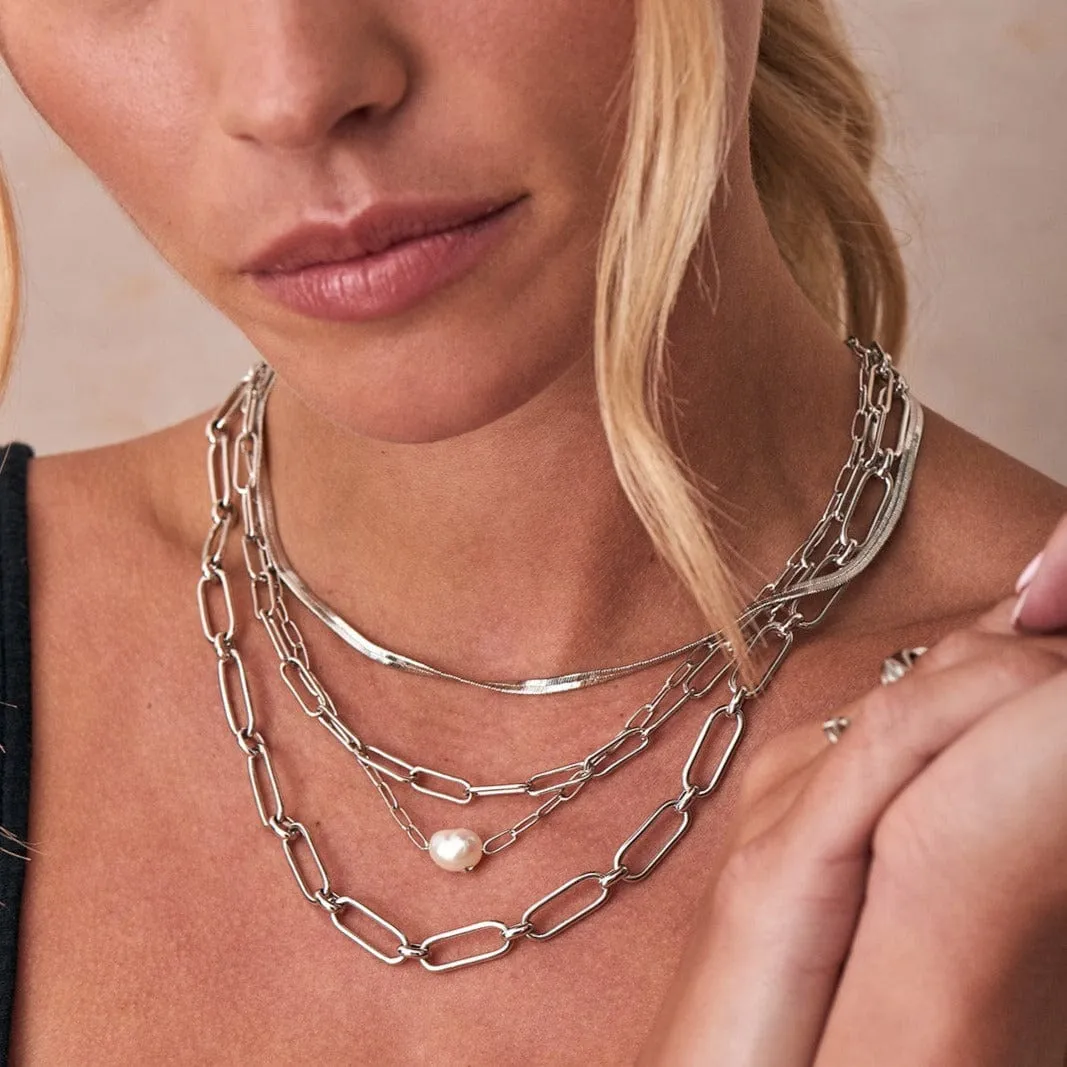 Silver Paperclip Chunky Chain Necklace