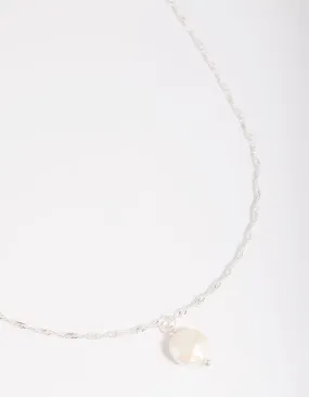 Silver Plated Brass  Flat Pearl Necklace