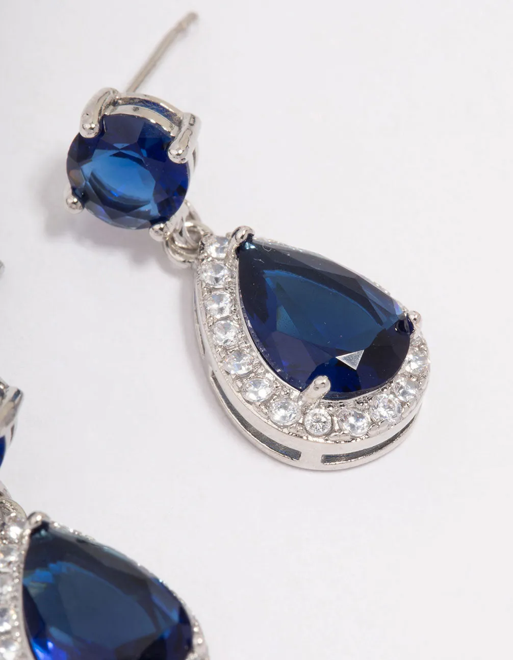 Silver Sapphire Stone Teardrop Drop Earrings
