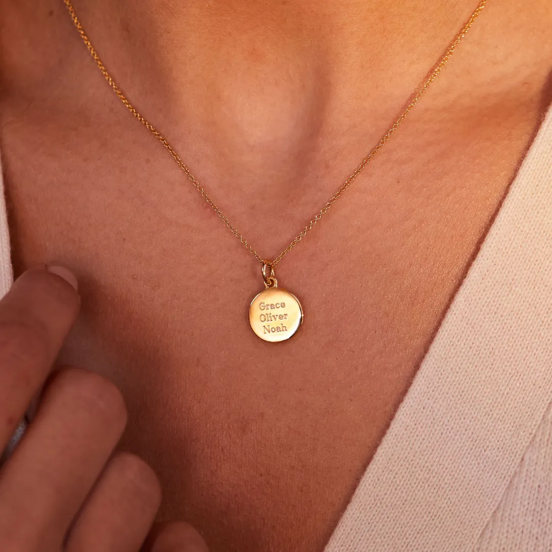 Silver Small Round Engraved Disc Necklace