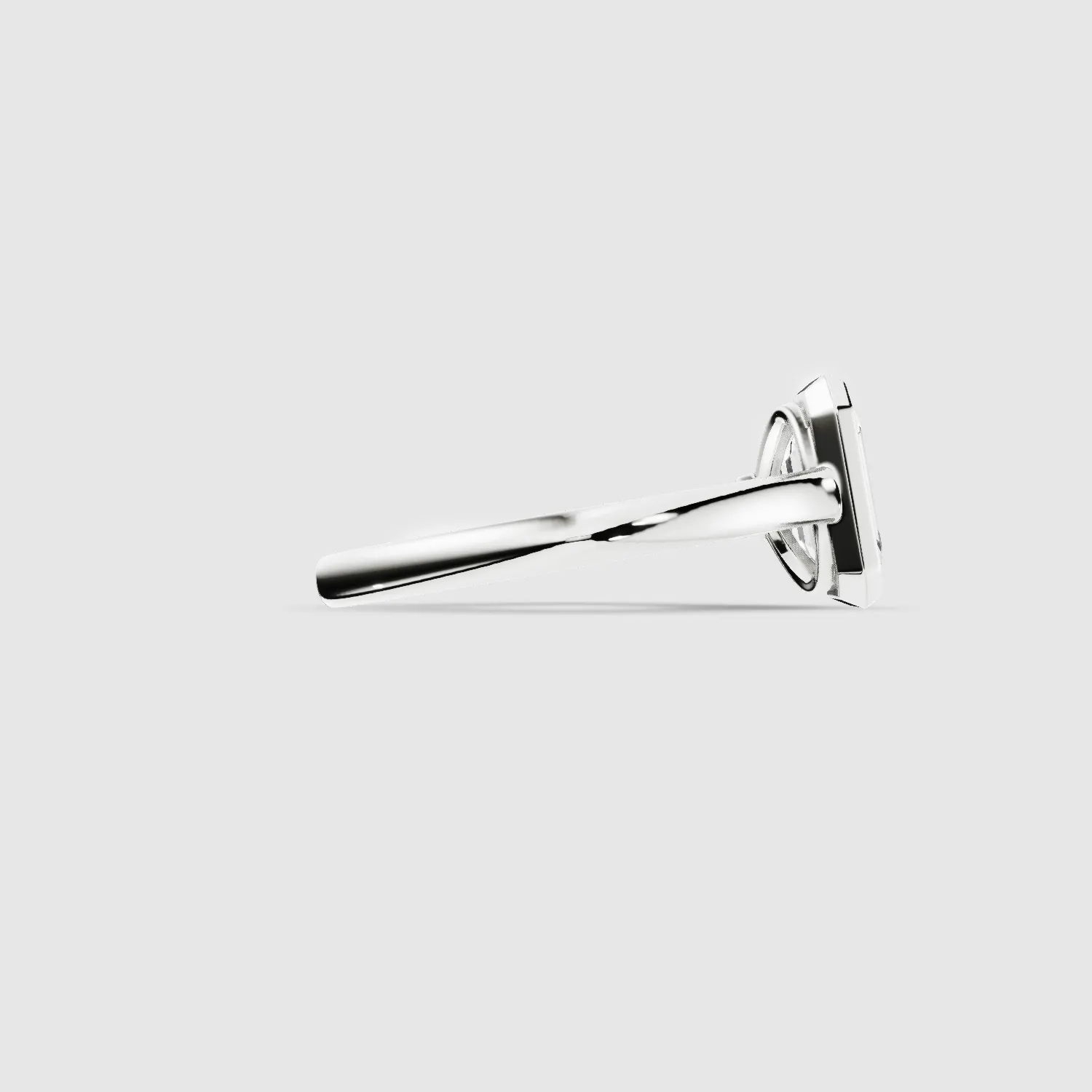 Slender Gold Shank Bezel Set Lab Grown Diamond Solitaire Ring with Cross Over Gallery-Emerald Cut