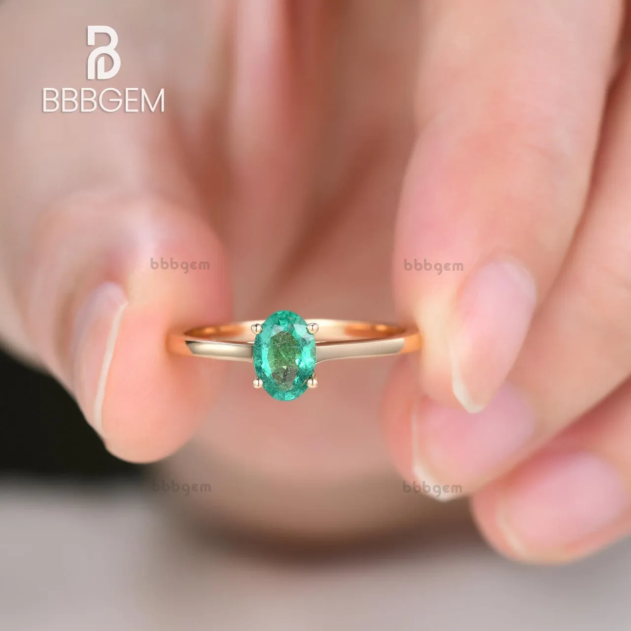 Solitaire Natural Oval Cut Emerald Engagement Ring