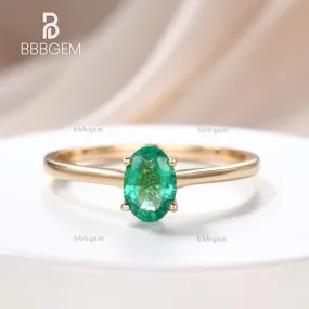 Solitaire Natural Oval Cut Emerald Engagement Ring