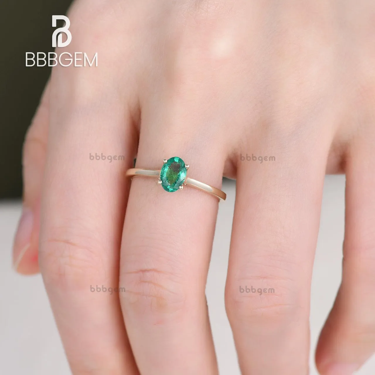 Solitaire Natural Oval Cut Emerald Engagement Ring