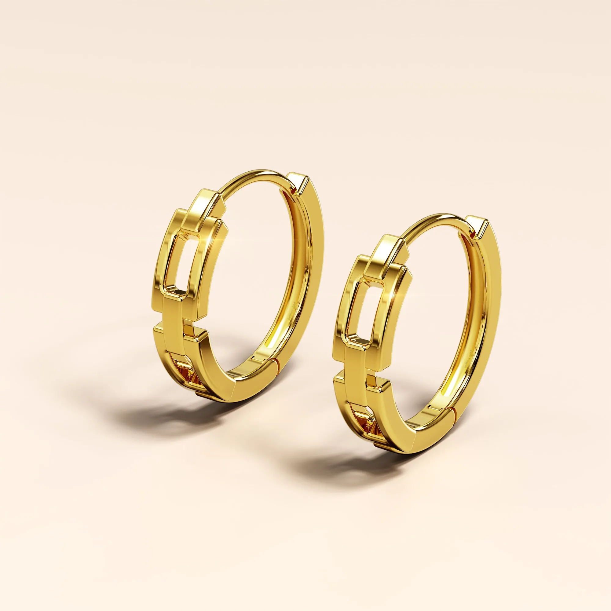 Square Linked Chain Huggie Hoop Earrings Gold