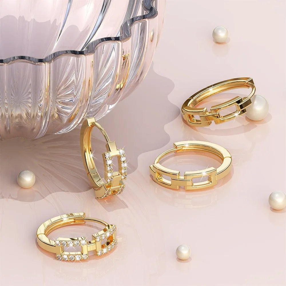 Square Linked Chain Huggie Hoop Earrings Gold