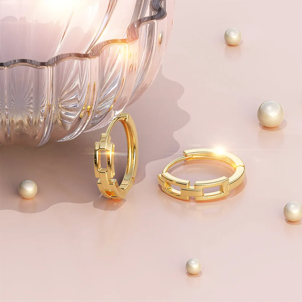 Square Linked Chain Huggie Hoop Earrings Gold