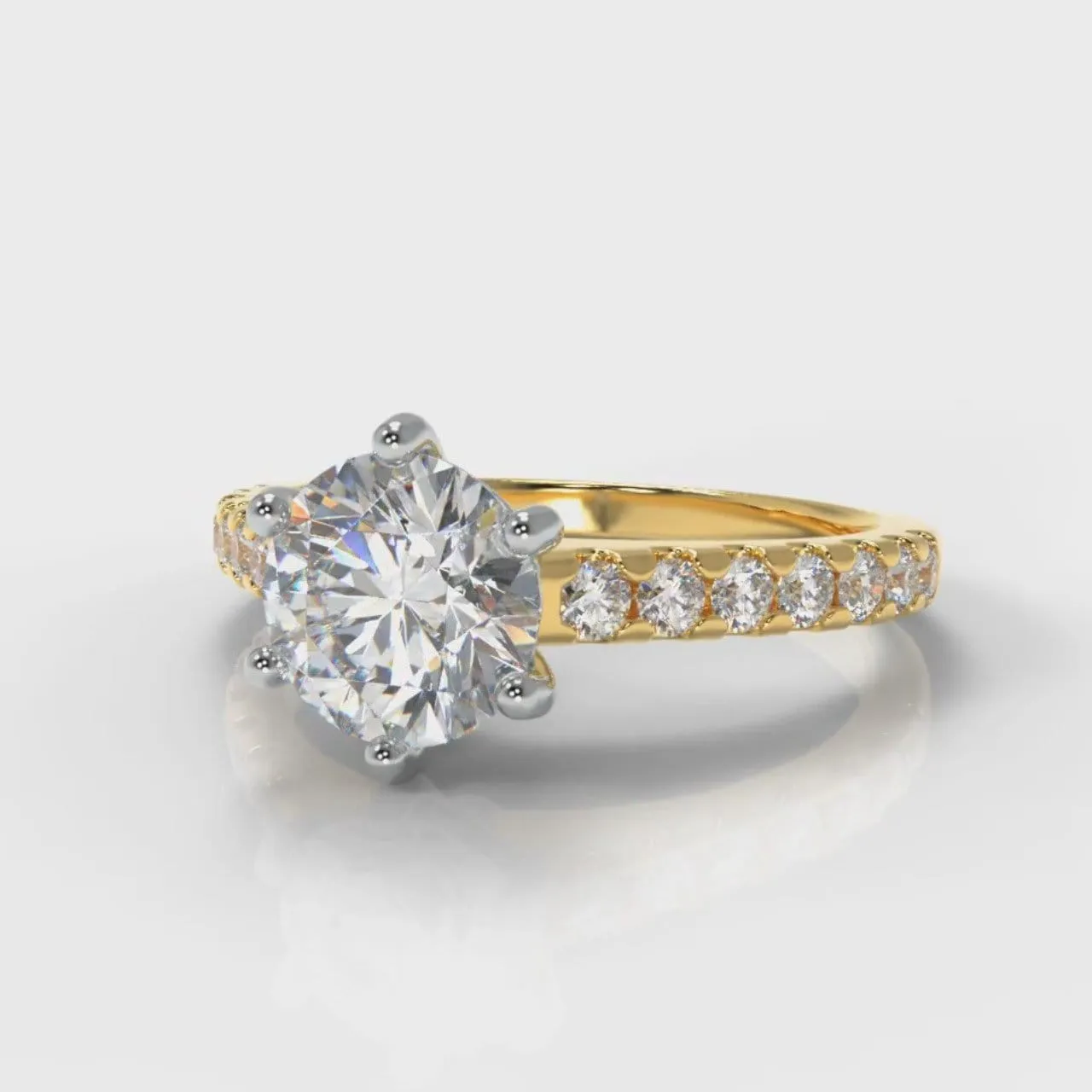 Star Micropavé Round Brilliant Diamond Engagement Ring - Yellow Gold
