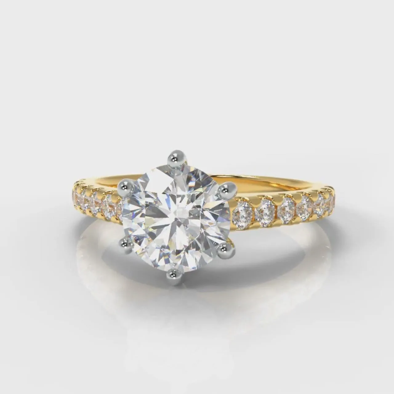 Star Micropavé Round Brilliant Diamond Engagement Ring - Yellow Gold