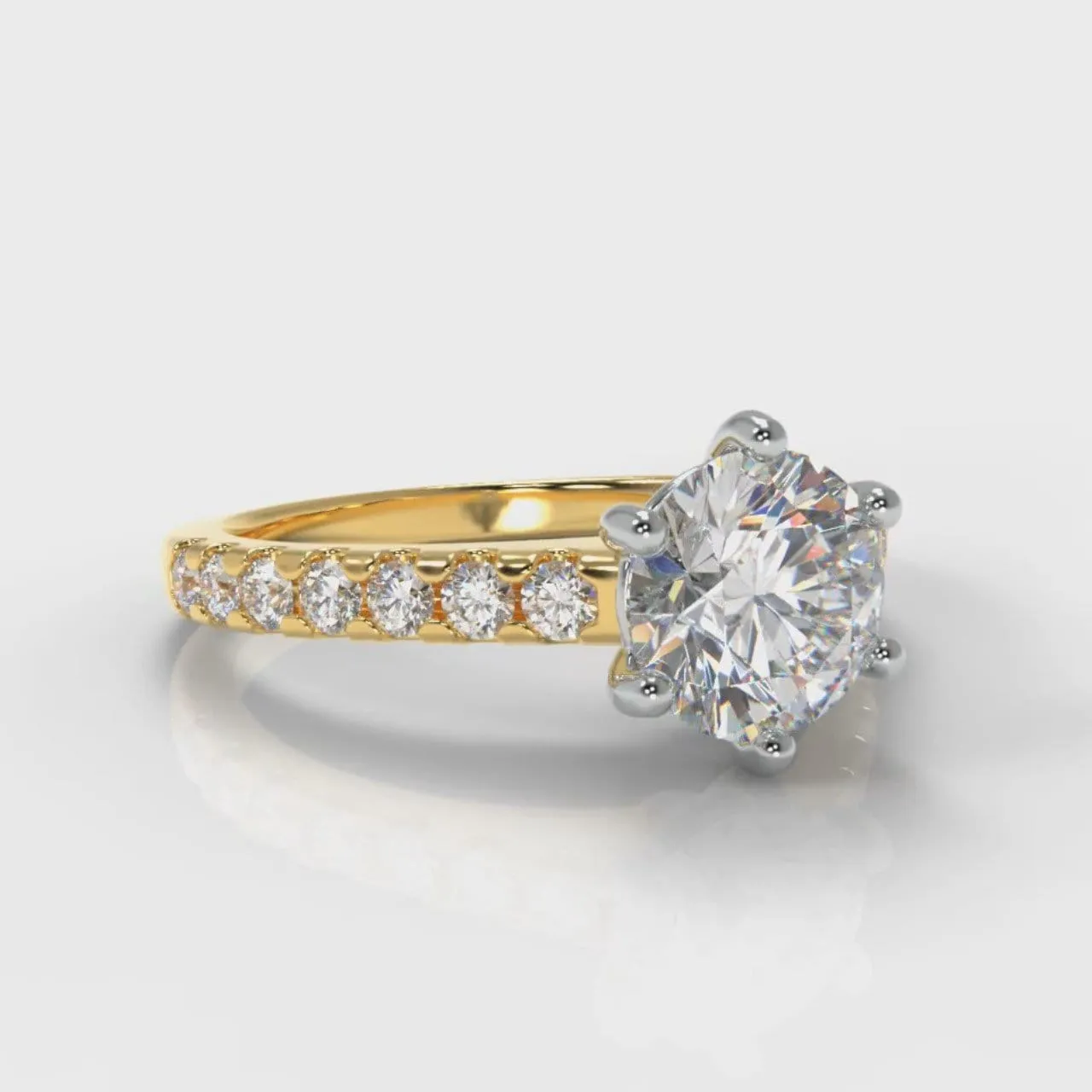 Star Micropavé Round Brilliant Diamond Engagement Ring - Yellow Gold
