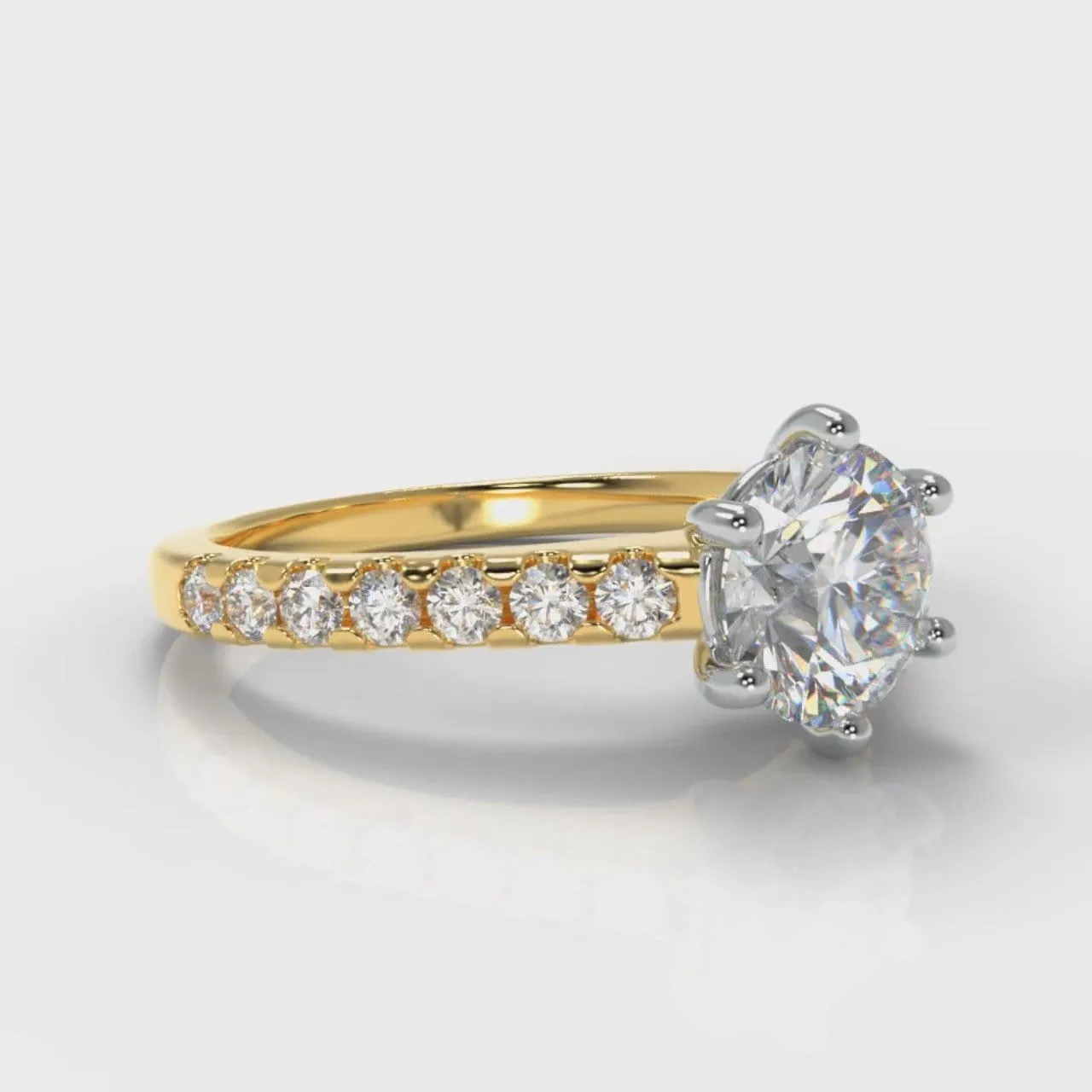 Star Micropavé Round Brilliant Diamond Engagement Ring - Yellow Gold