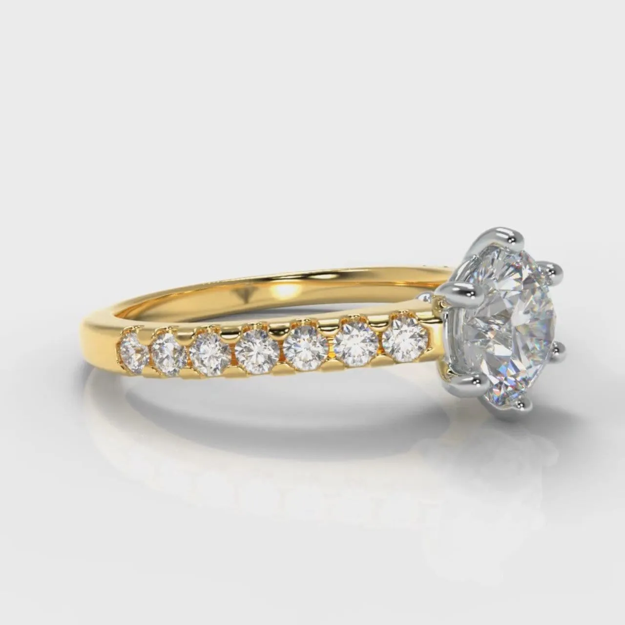 Star Micropavé Round Brilliant Diamond Engagement Ring - Yellow Gold