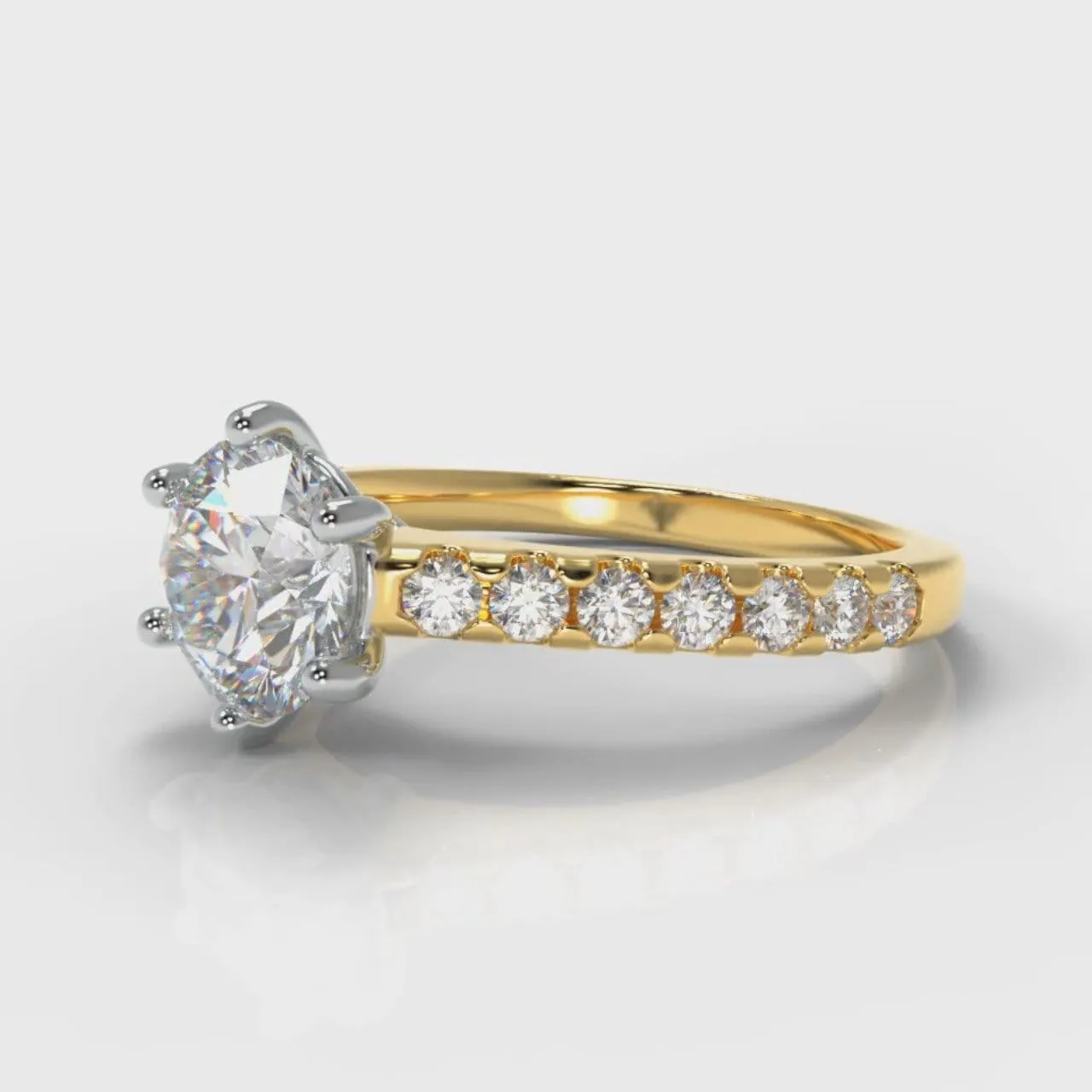 Star Micropavé Round Brilliant Diamond Engagement Ring - Yellow Gold