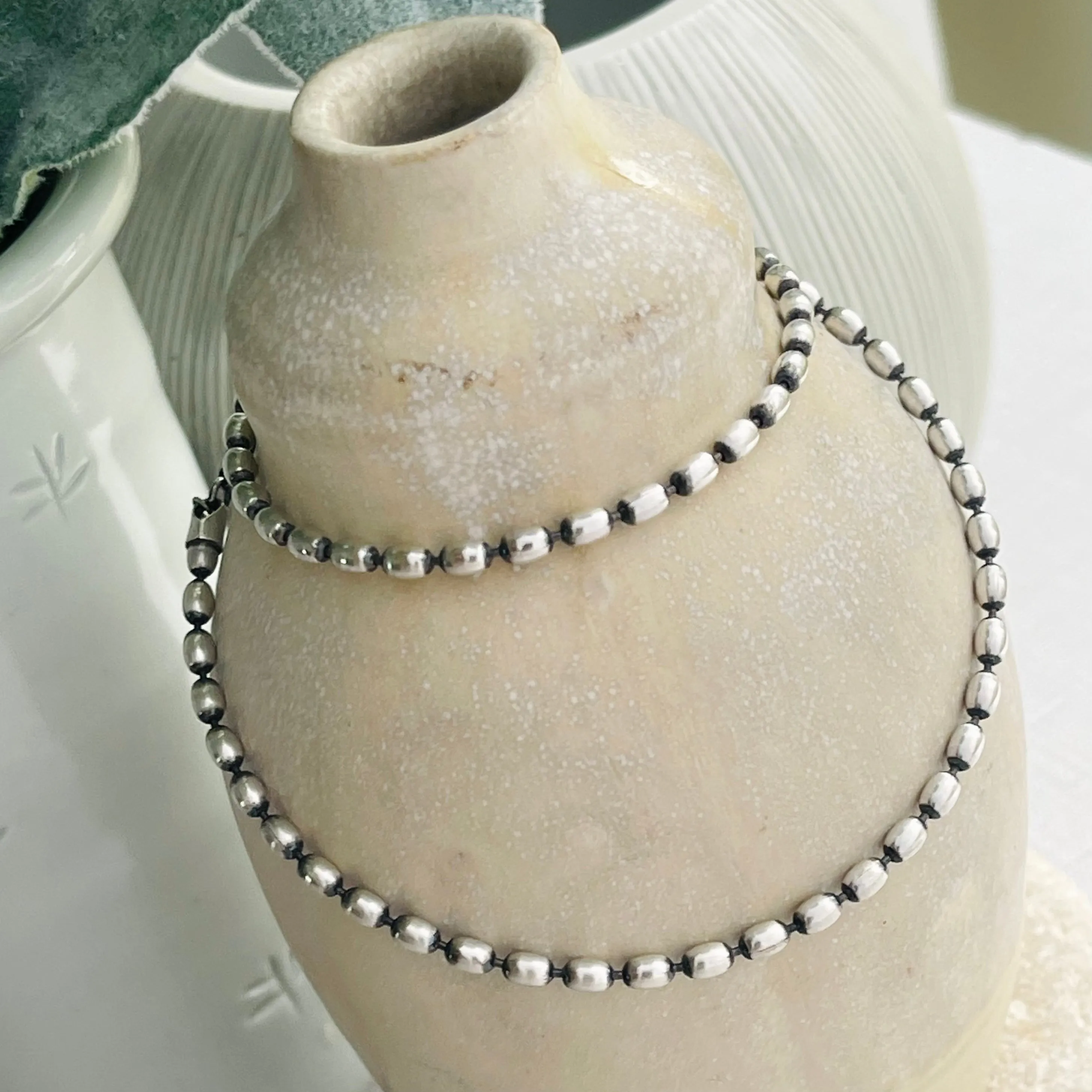 Sterling Silver 3mm Oval Beaded Necklace