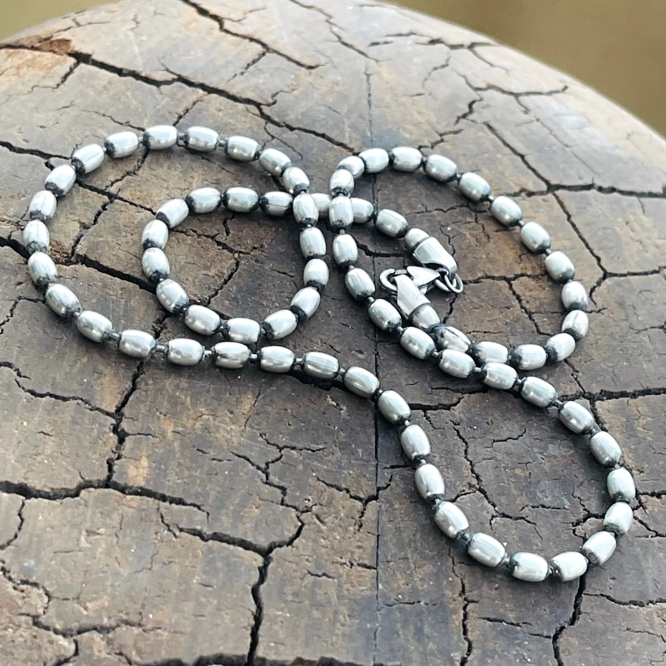 Sterling Silver 3mm Oval Beaded Necklace