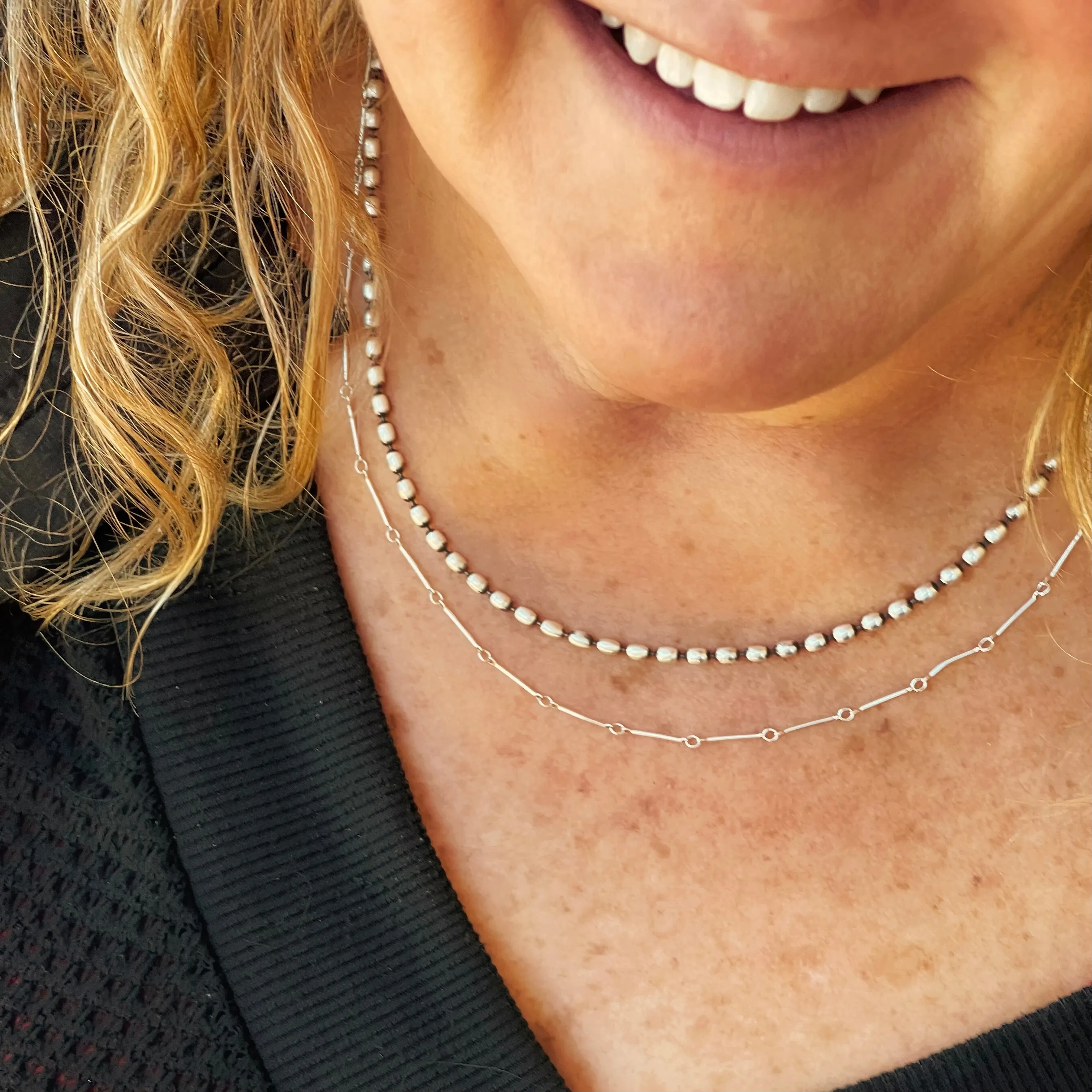 Sterling Silver 3mm Oval Beaded Necklace