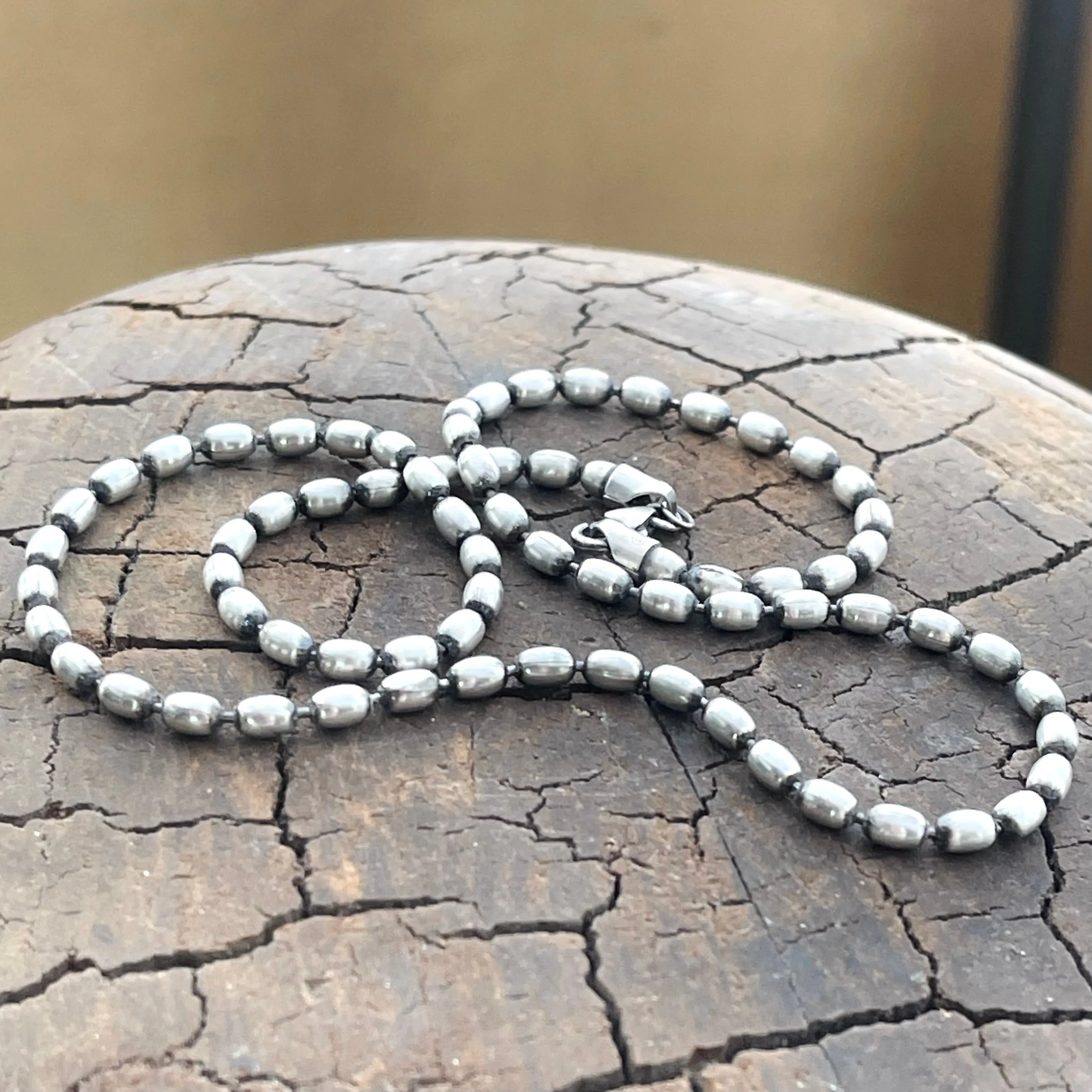Sterling Silver 3mm Oval Beaded Necklace