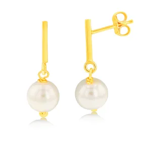 Sterling Silver Gold Plated Synthetic Pearl Drop Stud Earrings
