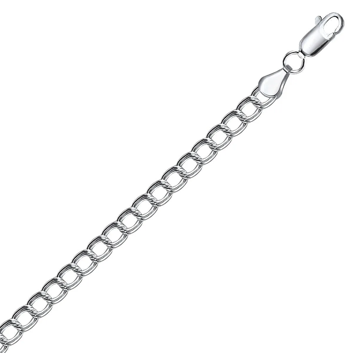 Sterling Silver Rhodium Plated Charm Bracelet with Ridged Oval Links