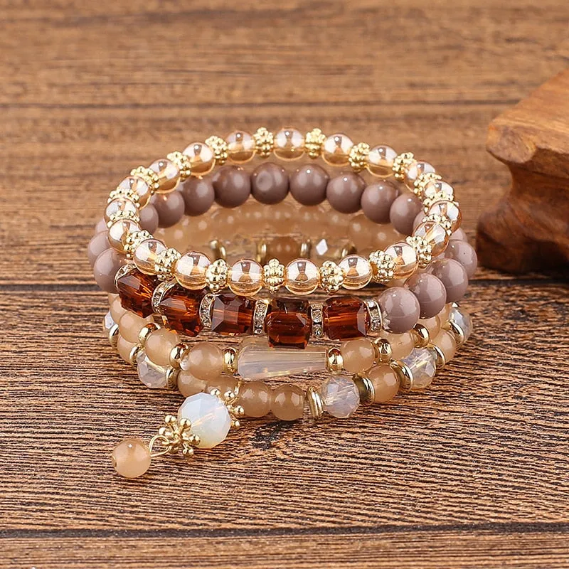 Summer Blue Multilayer Elastic Bracelets Bangles For Women Bohemian Colorful Glass Beads Bracelets Trendy Femme Gift Jewelry