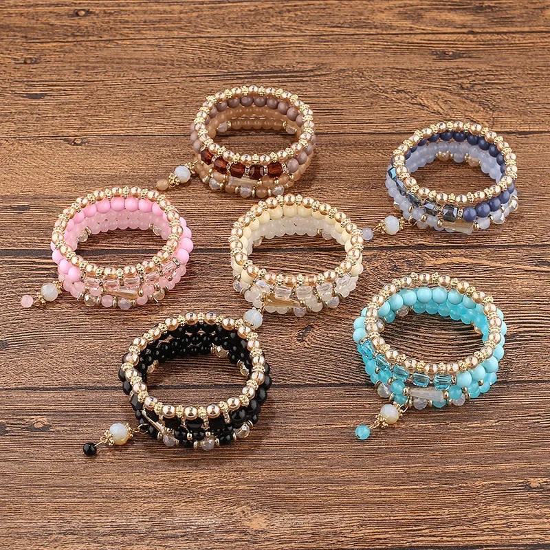 Summer Blue Multilayer Elastic Bracelets Bangles For Women Bohemian Colorful Glass Beads Bracelets Trendy Femme Gift Jewelry