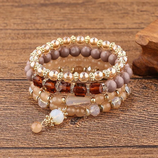 Summer Blue Multilayer Elastic Bracelets Bangles For Women Bohemian Colorful Glass Beads Bracelets Trendy Femme Gift Jewelry