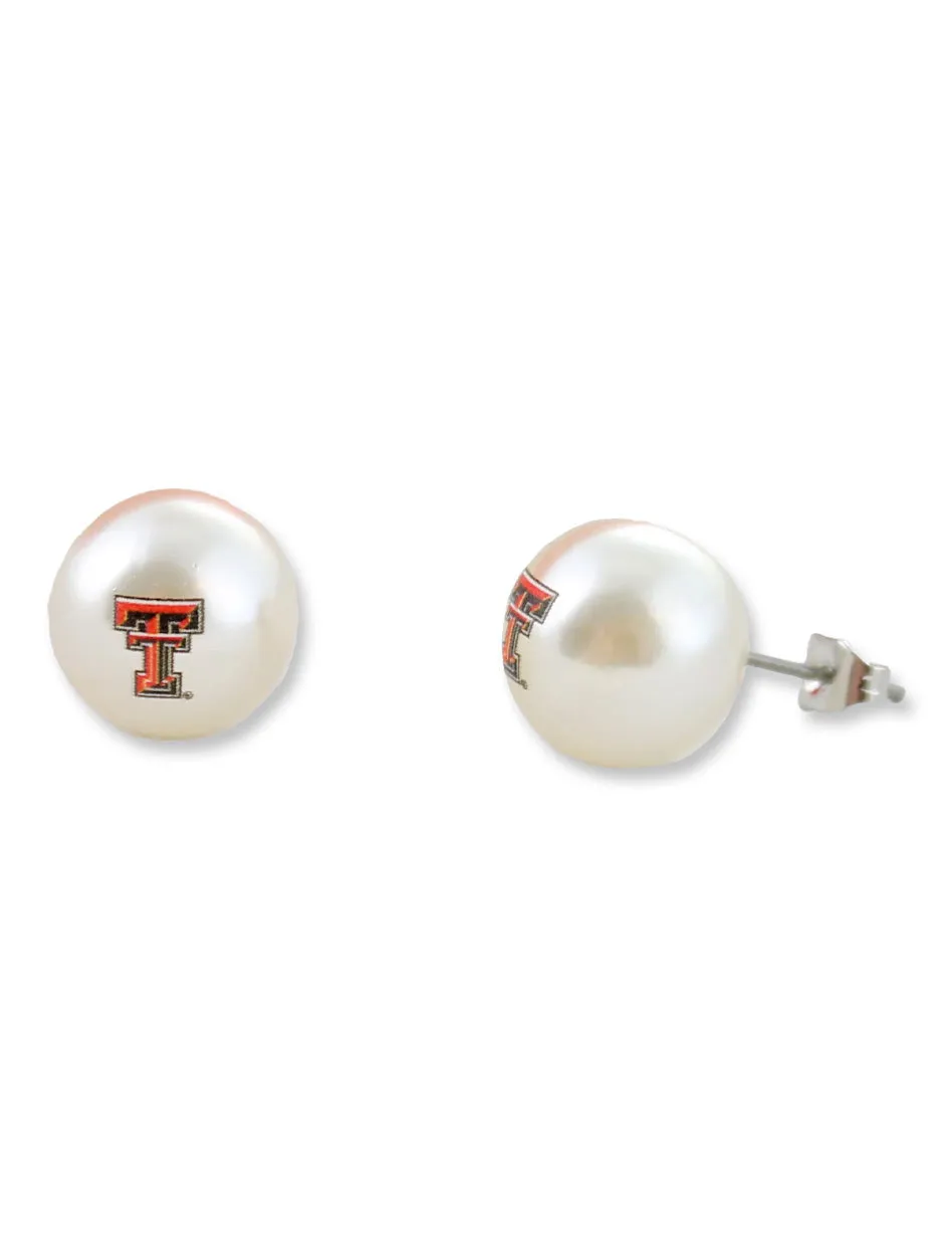 Texas Tech Double T on Pearl Stud Earrings