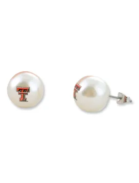 Texas Tech Double T on Pearl Stud Earrings