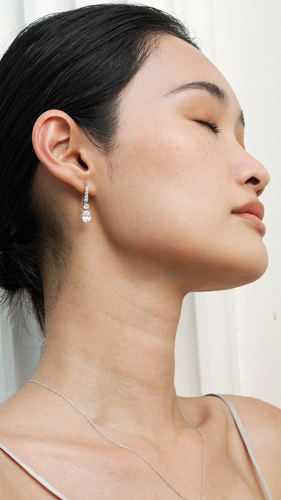 Thea Drop Oval White Gold Plated