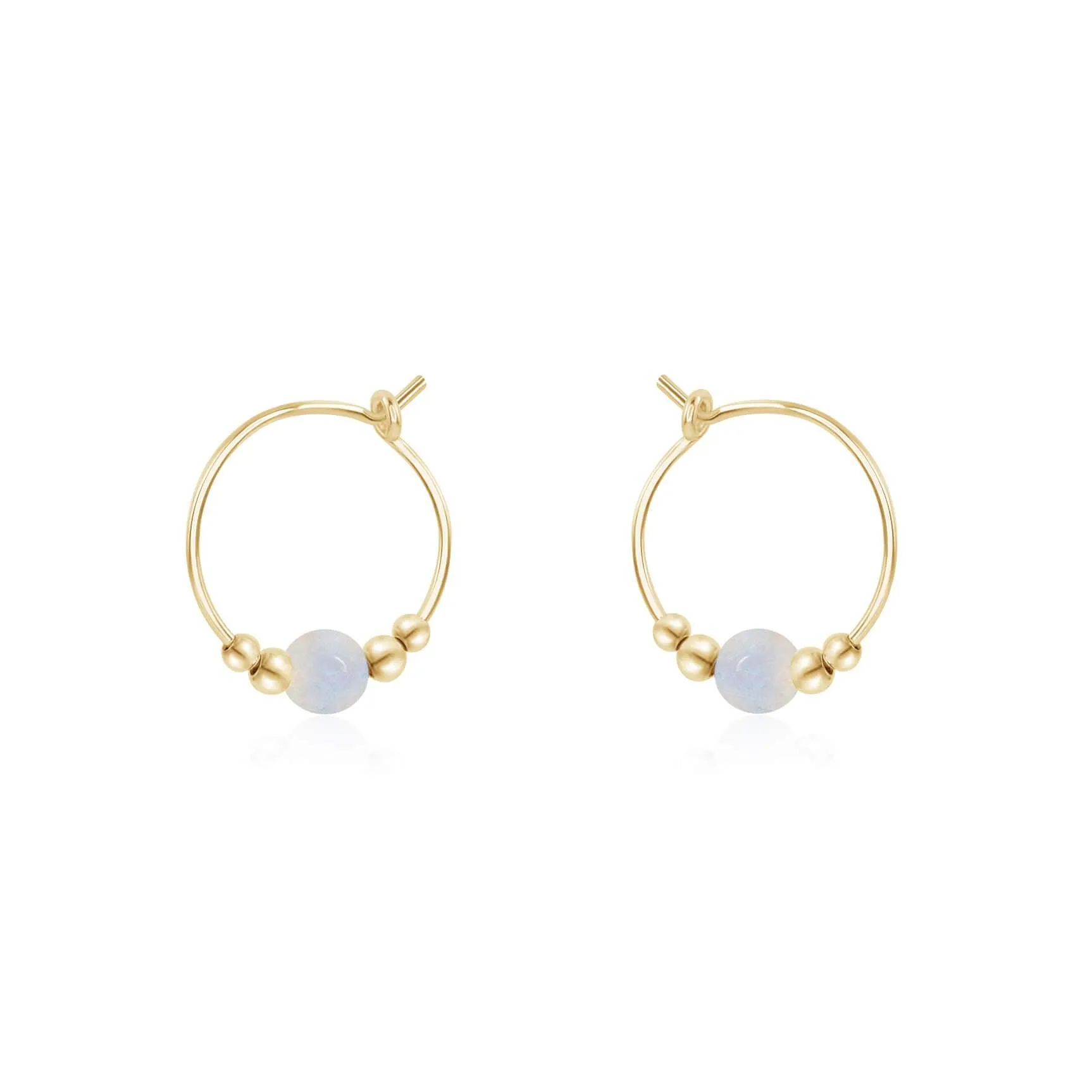 Tiny Rainbow Moonstone Bead Hoop Earrings