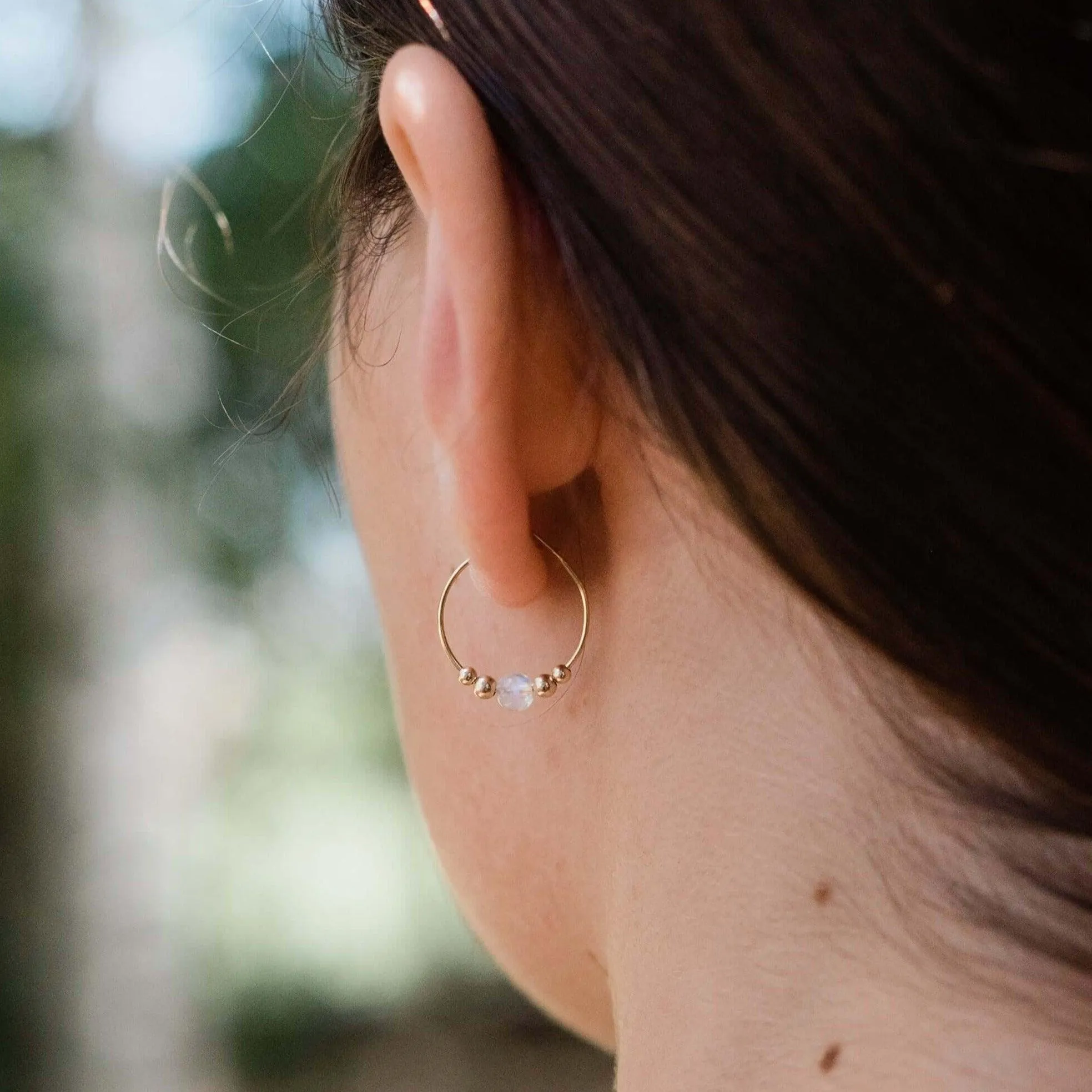 Tiny Rainbow Moonstone Bead Hoop Earrings