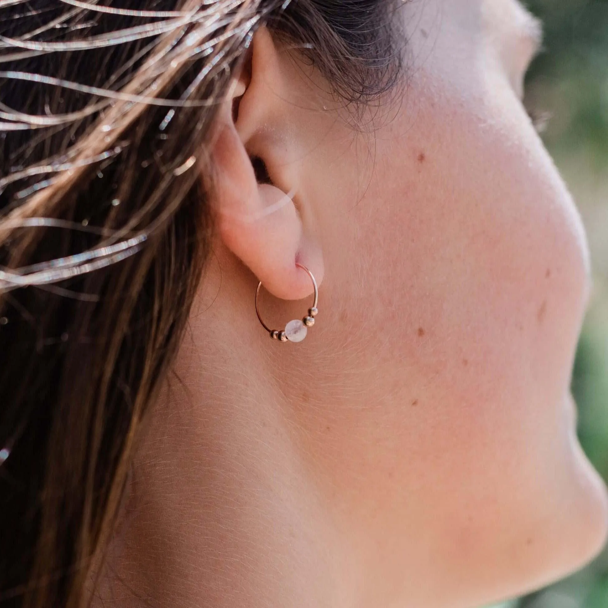 Tiny Rainbow Moonstone Bead Hoop Earrings