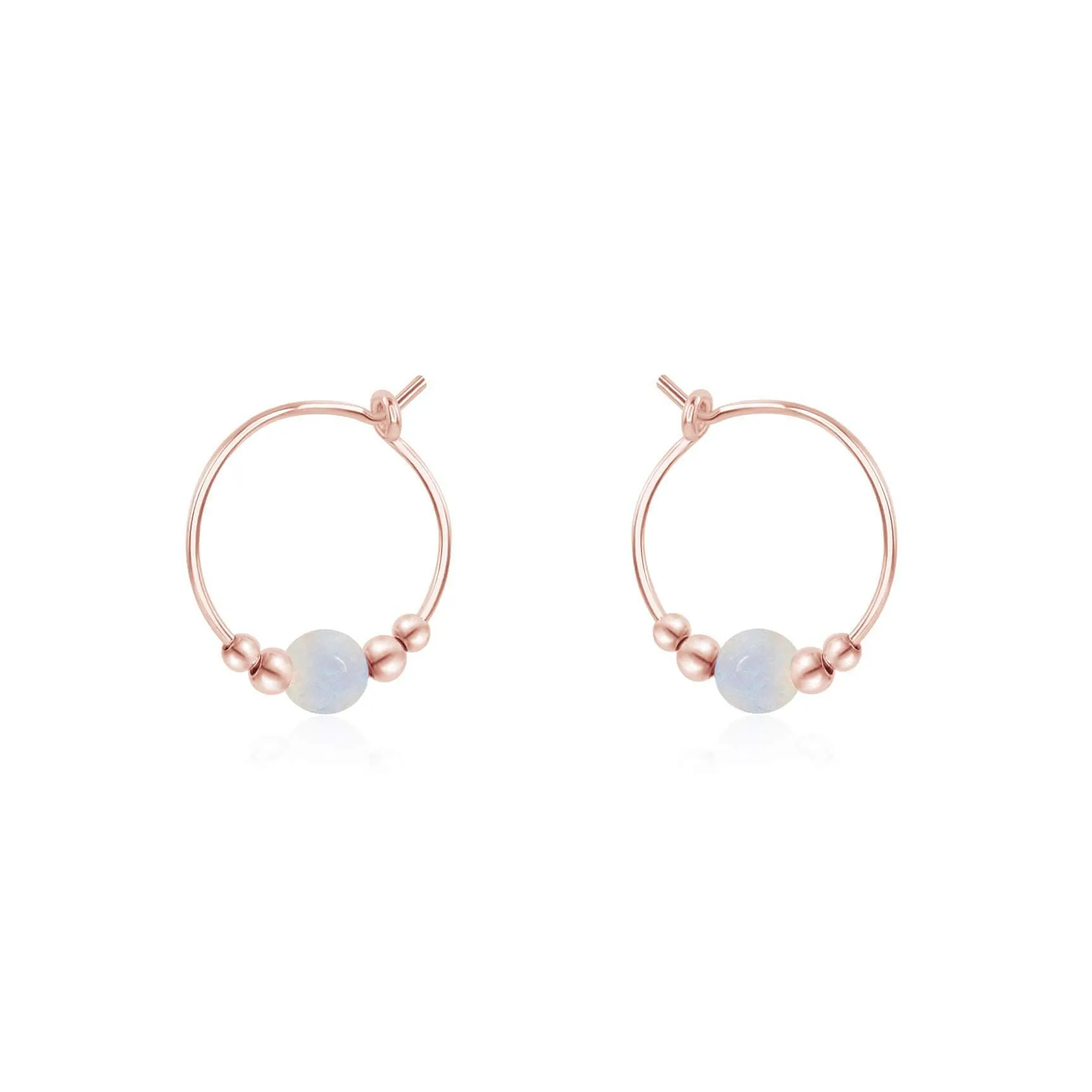 Tiny Rainbow Moonstone Bead Hoop Earrings
