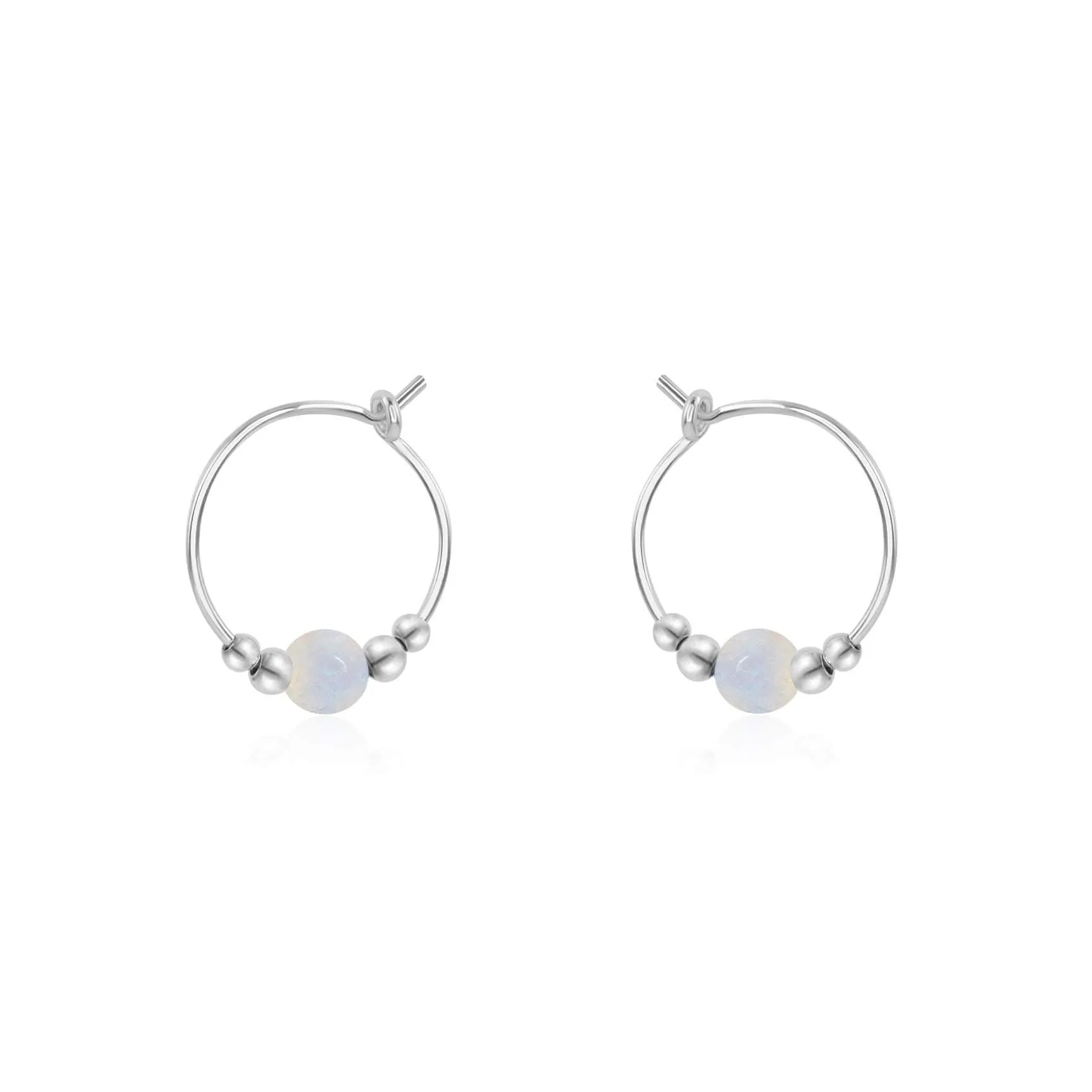 Tiny Rainbow Moonstone Bead Hoop Earrings
